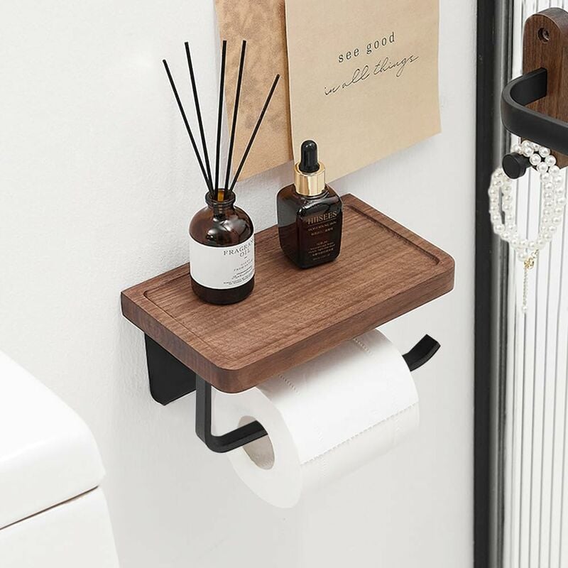 Porte-papier Toilette Bois Mural Support Papier Toilette Derouleur Vintage - sans Perçage, 201210.5cm