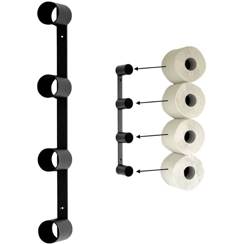 Distributeur de papier toilette Noir Mur Métal 4 supports Invisible Distributeur de papier toilette Distributeur de rouleaux de papier toilette
