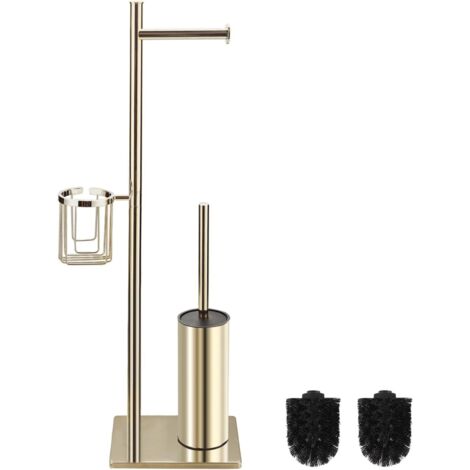 Porte-Papier Toilette Debout avec Brosse WC dorée et Panier d'angle