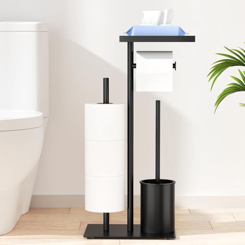 Porte-papier toilette debout en acier inoxydable avec brosse – avec boîte à lingettes humides, ensemble WC