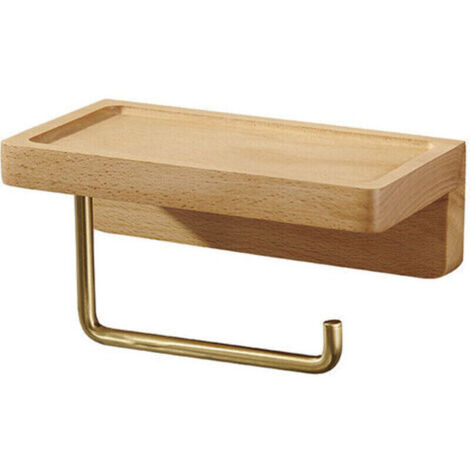 Porte Papier Toilette Double Installation Bois Massif Hêtre Dérouleur Support Papier WC Mural Auto-adhésif Coins Arrondis Porte Rouleau de Papier Décor pour la Salle de Bain Cuisine (Hêtre),