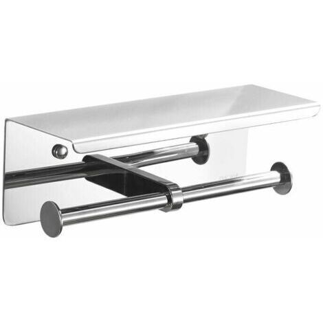 Porte-papier toilette double mural avec étagère de rangement en acier inoxydable 304, incluant support pour téléphone, pour salle de bain (argent).
