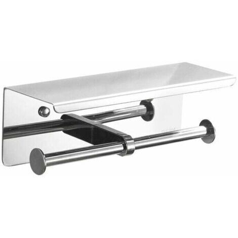 Porte-papier toilette double mural avec étagère de rangement en acier inoxydable 304, incluant support pour téléphone, pour salle de bain (argent).