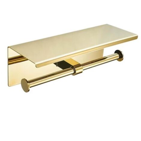 Porte-Papier Toilette Double Rouleau avec étagère, en Acier Inoxydable, Support Mural pour Salle de Bain, doré