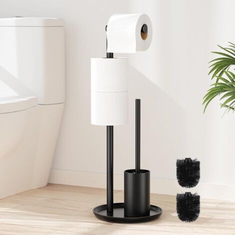 Porte-papier toilette en acier inoxydable - Avec brosse WC - Avec porte-papier toilette debout et brosse WC - Noir mat