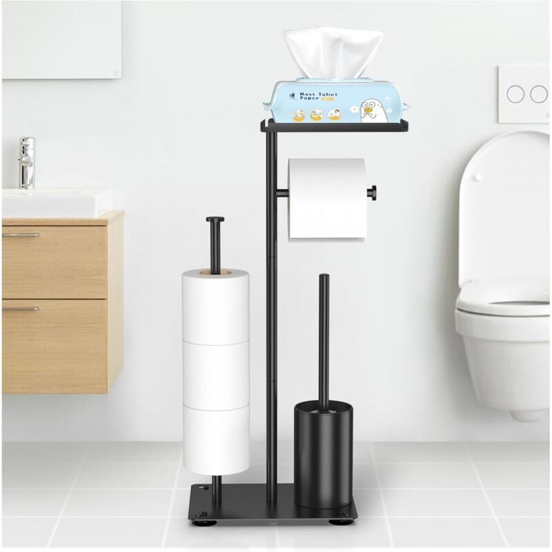 Porte-papier toilette en acier inoxydable, porte-papier toilette sur pied avec brosse de toilette, porte-papier toilette sans perçage, porte-papier