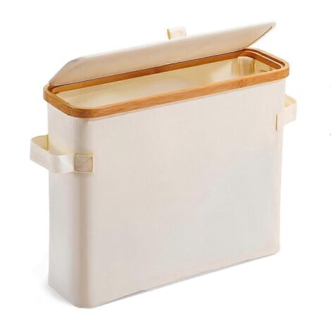 Porte-papier toilette en bambou avec couvercle, blanc crème
