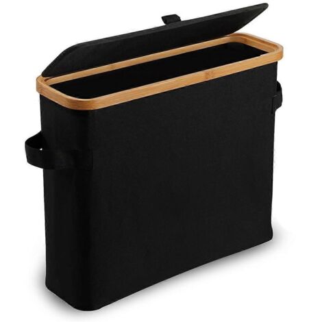 Porte-papier toilette en bambou avec couvercle en bambou noir