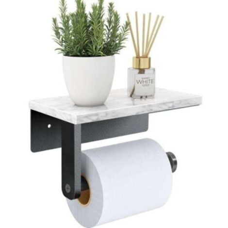 Porte-papier toilette en marbre avec étagère, vis en acier inoxydable 304 mural, porte-rouleau de mouchoirs pour salle de bain, toilettes, noir mat