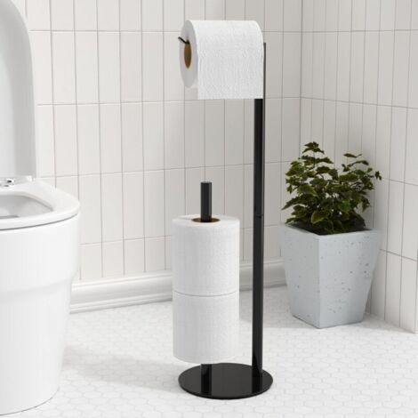 Porte-papier toilette en nickel brossé noir, porte-papier toilette sur pied pour le rangement du papier, distributeur de papier toilette en acier inoxydable pour 3 rouleaux de papier