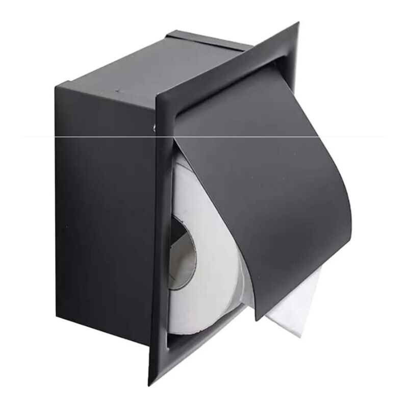 Shining House - Porte-papier toilette encastré, acier inoxydable avec couvercle, design encastré, gain de place, porte-papier toilette noir mat,