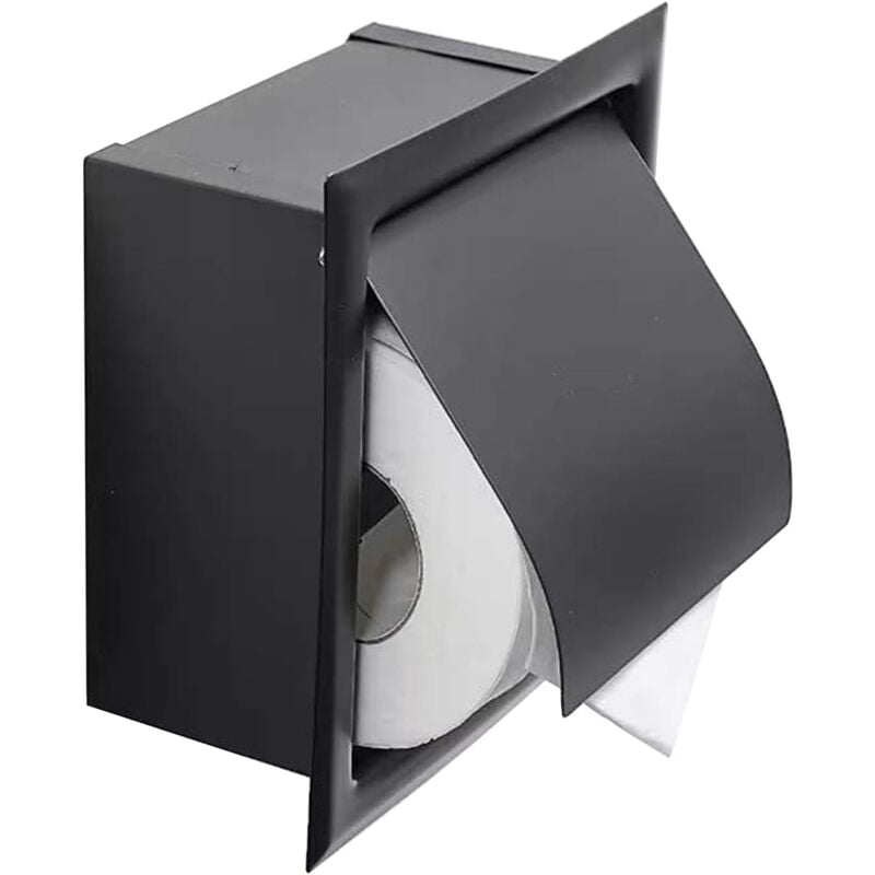 Cyslmuk - Porte-papier toilette encastré, acier inoxydable avec couvercle, design encastré, gain de place, porte-papier toilette noir mat, adapté à