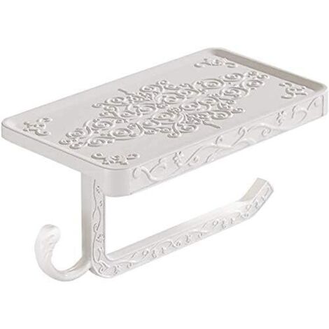 Porte-papier Toilette Mural 2 en 1 avec Forage Porte-rouleau Vintage avec Etagère pour Salle de Bain (blanc)