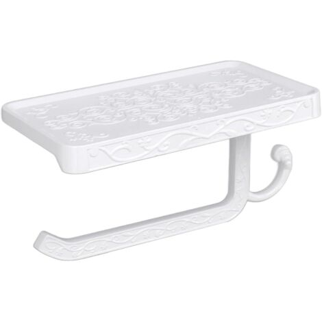 Porte-papier toilette mural 2 en 1 avec perçage, style vintage, avec étagère pour salle de bain (blanc)