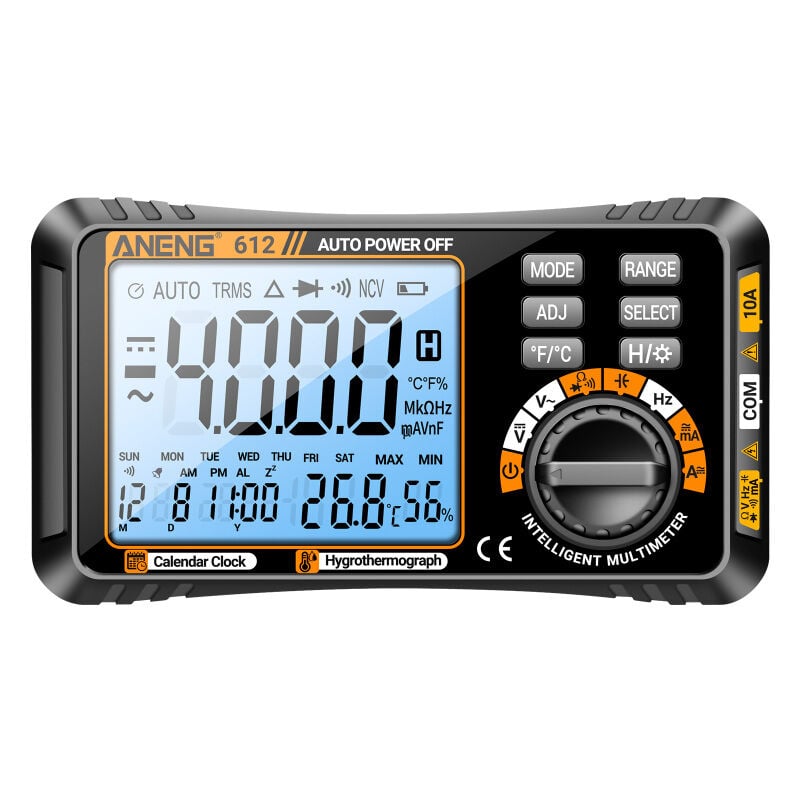 612 Multimètre numérique intelligent 3 en 1 Calendrier perpétuel Température et humidité Ampèremètre Voltmètre 4000 points Mesure professionnelle
