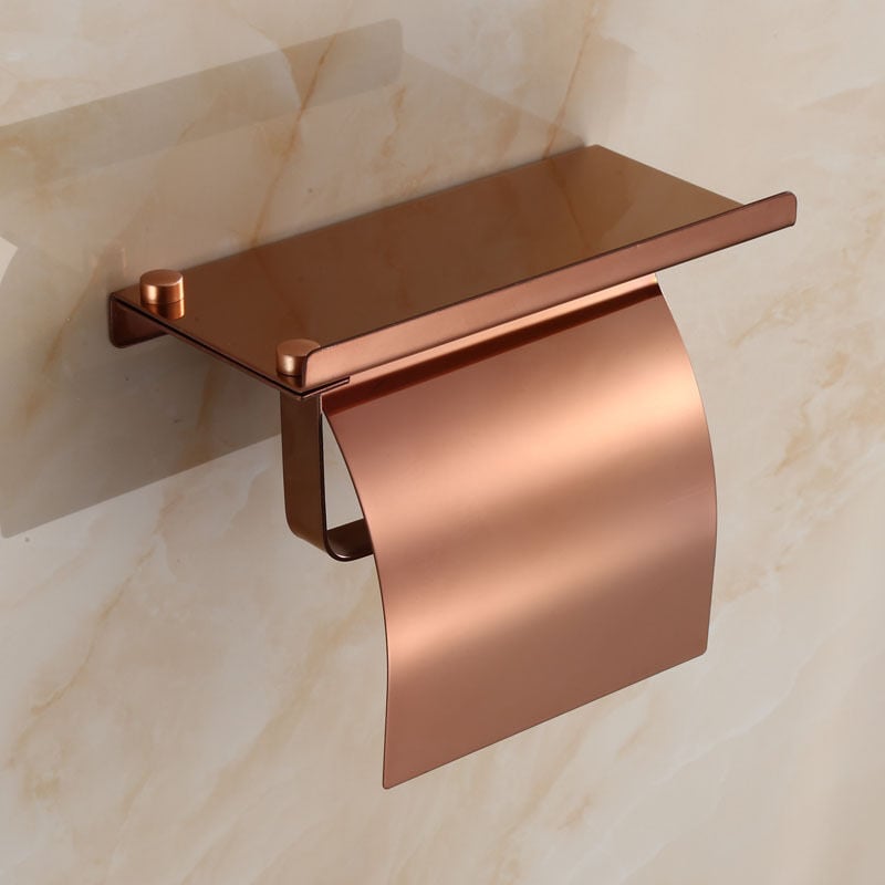 Shining House - Porte-Papier Toilette Mural avec Etagère de Téléphone 304 Acier Inoxydable Porte Rouleau Papier Toilette Rose Gold 18024095mm