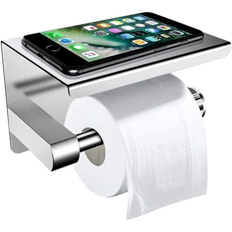 RNEMITERY Porte-Papier Toilette Mural avec Etagère, Acier Inoxydable Auto-Ddhésif Porte Rouleau Papier, WC Porte Papier avec Plateforme de Rangement pour WC Bathroom Kitchen
