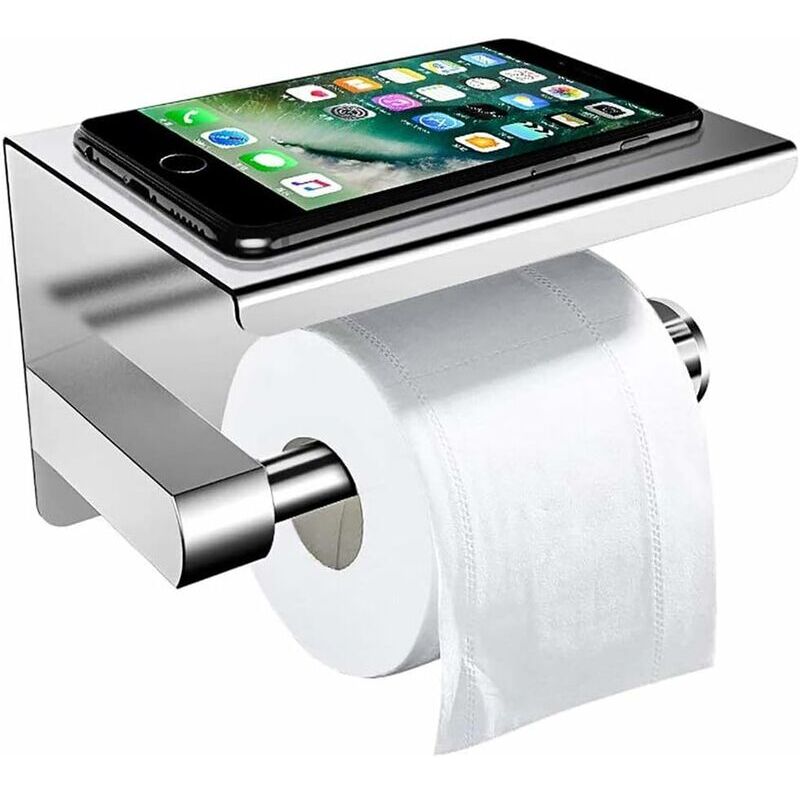 Porte-Papier Toilette Mural avec Etagère, Acier Inoxydable Auto-Ddhésif Porte Rouleau Papier, wc Porte Papier avec Plateforme de Rangement pour wc