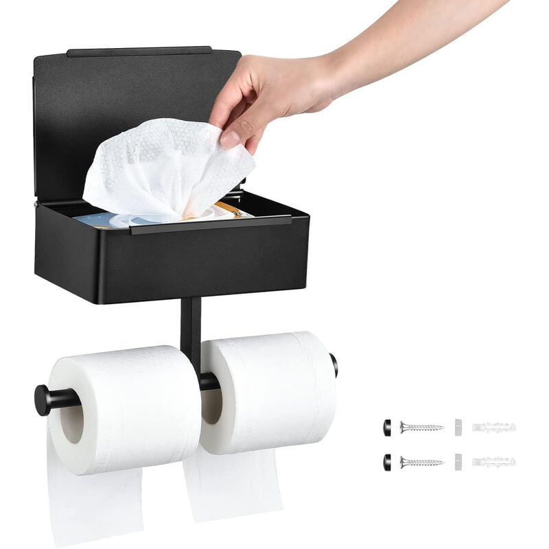 Porte-papier toilette mural avec rangement pour deux rouleaux, porte-papier toilette adhésif, aucun perçage requis, porte-papier toilette en acier