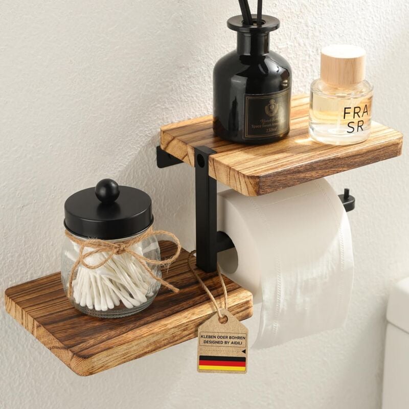 Porte Papier Toilette Mural avec Tablette, Support Papier Toilette Mural avec étagères Spacieuses Porte-Rouleau de Papier Toilette Derouleur Papier