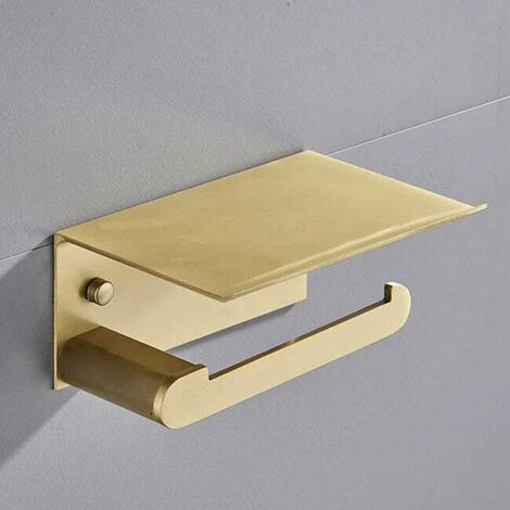 Porte-papier toilette mural doré avec étagère, en aluminium (doré)