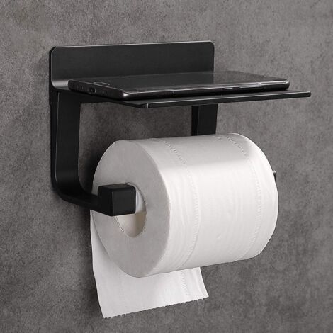 Porte-papier toilette mural en aluminium noir – Support auto-adhésif jusqu'à 20 kg – Installation sans perçage – Dimensions 15,5 x 13 x 10 cm – Einemgeld