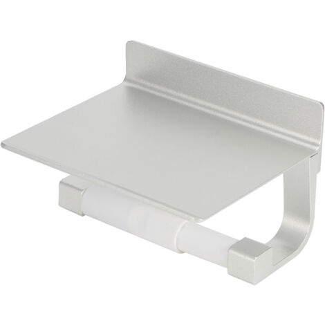 Porte-papier toilette mural en aluminium spatial – Support avec étagère de rangement pour téléphone (Argent)