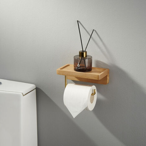 Porte Papier Toilette Mural en Bois - Support Papier Toilette Mural esthétique - Porte Rouleau Papier Toilette Avec étagère en bois pour décoration de salle de bain