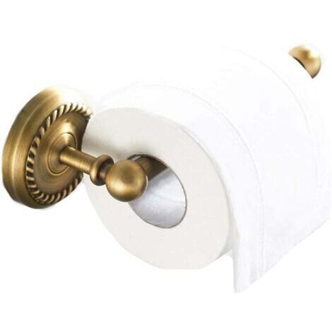 Porte-papier toilette mural en laiton antique – Support rouleau rétro avec protection anti-chute – Installation facile avec vis fournies
