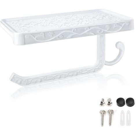Porte-Papier Toilette Mural, hicoosee Support Papier Toilette avec Plateforme de Rangement pour Salle de Bain WC, Blanc