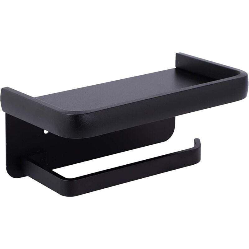 Porte Papier Toilette Mural Support Papier Rouleau Aluminium Derouleur Papier WC avec Étagère de Rangement Noir