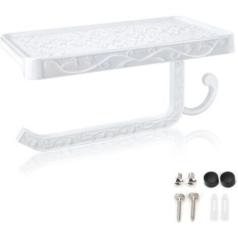 Porte-Papier Toilette Mural, Support Papier Toilette avec Plateforme de Rangement pour Salle de Bain WC, Blanc