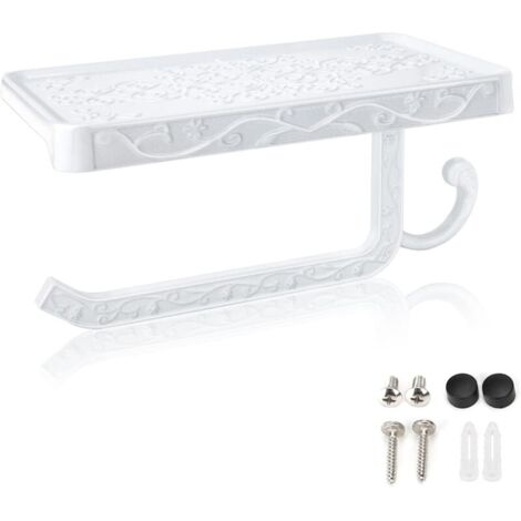Porte-Papier Toilette Mural, Support Papier Toilette avec Plateforme de Rangement pour Salle de Bain WC, Blanc