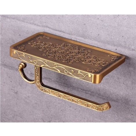 Porte-Papier Toilette Mural, Support Papier Toilette avec Plateforme de Rangement pour Salle de Bain WC, Bronze