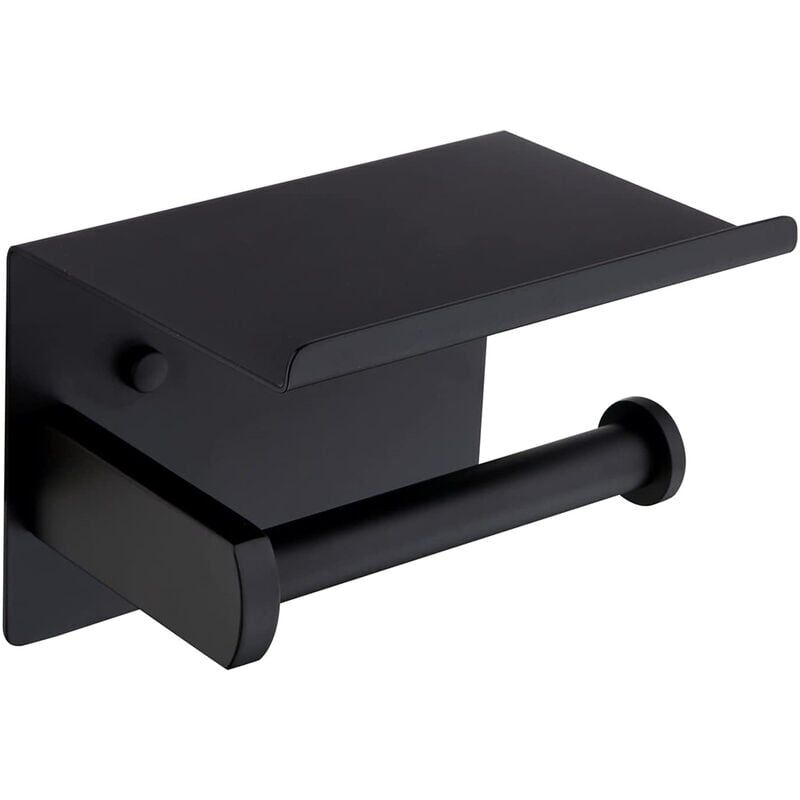 Porte Papier Toilette Noir Mural en Acier Inoxydable Distributeur Papier avec Tablette pour Salle de Bain Cuisine