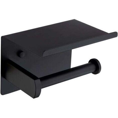 Porte Papier Toilette Noir Mural en Acier Inoxydable Distributeur Papier avec Tablette pour Salle de Bain Cuisine