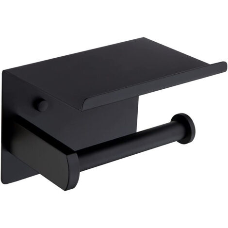 Porte Papier Toilette Noir Mural en Acier Inoxydable Distributeur Papier avec Tablette pour Salle de Bain Cuisine