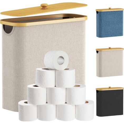 Porte-papier toilette, panier de rangement pour rouleaux de papier toilette, porte-papier toilette étroit en bambou avec couvercle.