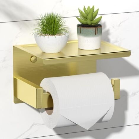 Porte Papier Toilette Papier Toilette Mural sans Percage Acier Inoxydable avec Tablette, Auto-adhésif ou Murale or accessoire wc porte-papier toilette