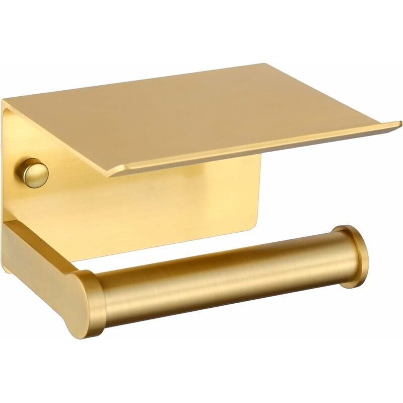 Porte-Papier Toilette, Porte-Papier Hygiénique Mural avec étagère de Rangement, Auto-Adhésif 3M, Aluminium (Doré)