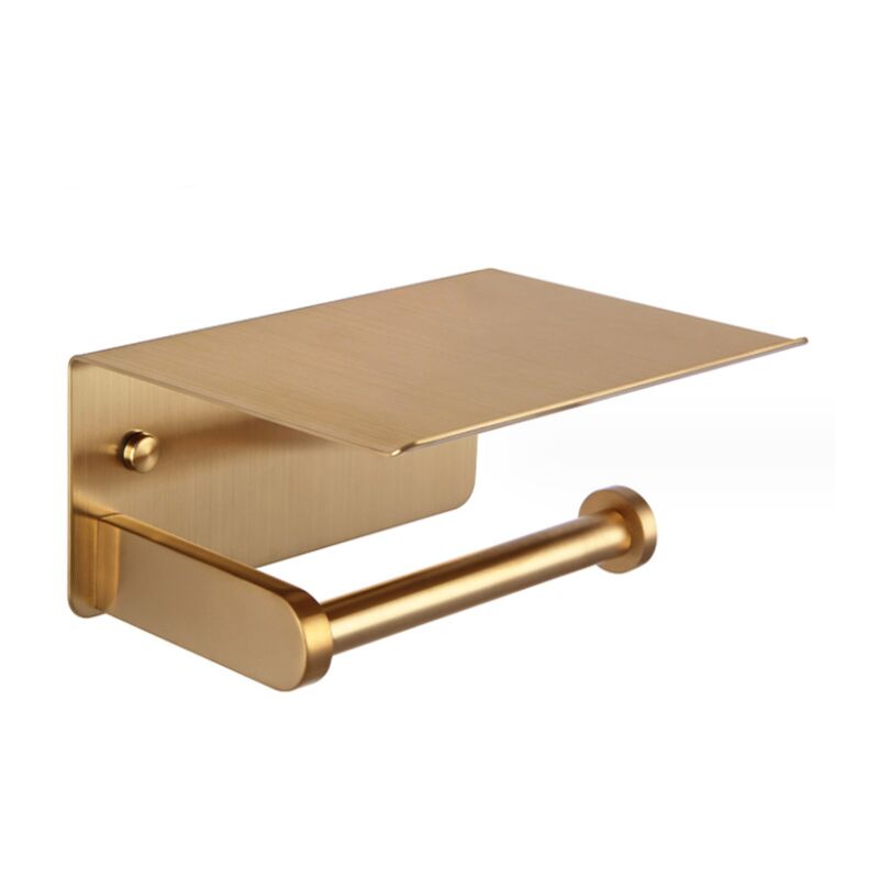 Porte-Papier Toilette, Porte-Papier Hygiénique Mural Avec étagère de Rangement, Auto-Adhésif , Aluminium(Doré)