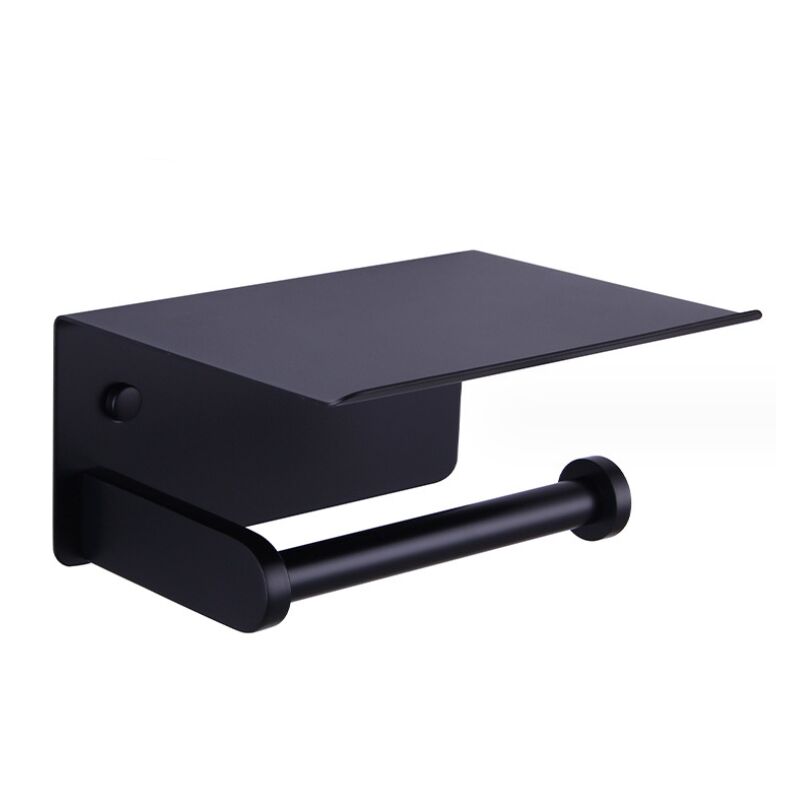 Porte-Papier Toilette, Porte-Papier Hygiénique Mural Avec étagère de Rangement, Auto-Adhésif , Aluminium(Noir)