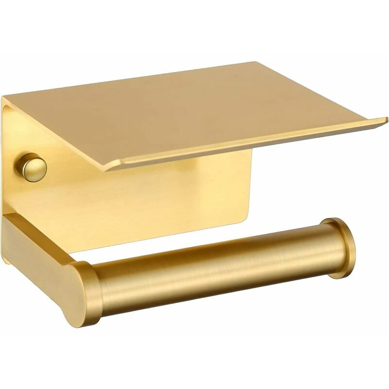 Porte-Papier Toilette, Porte-Papier Hygiénique Mural Avec étagère de Rangement, Auto-Adhésif ， Aluminium(Doré)