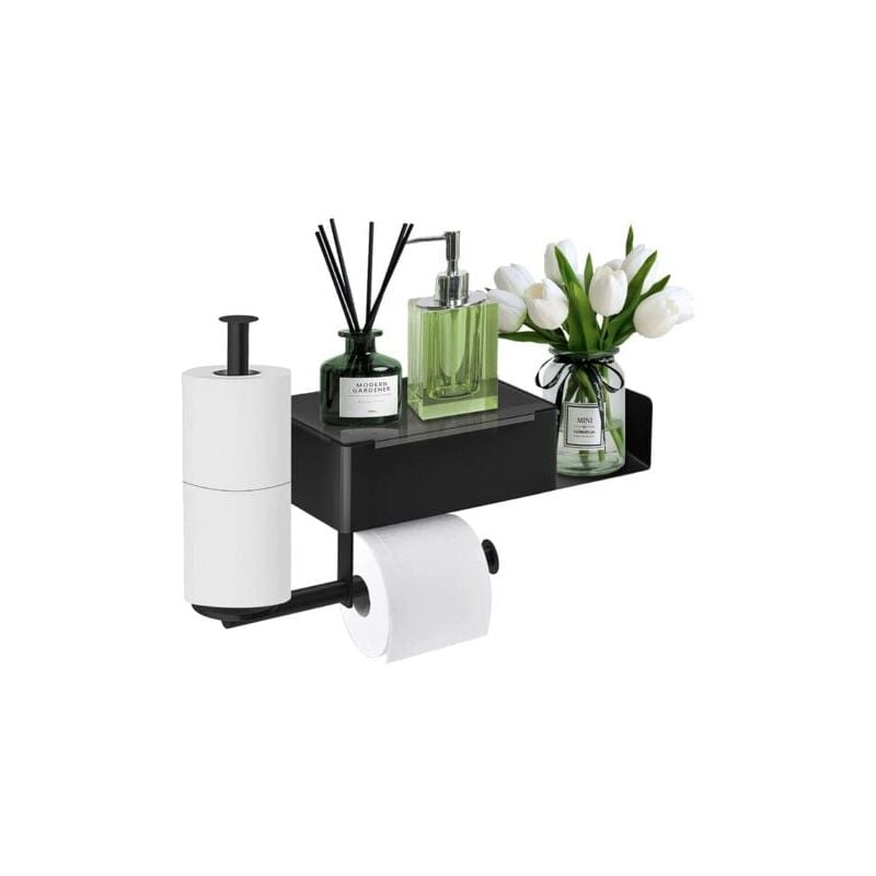 SNQ - Porte Papier Toilette, Porte Papier Toilette Mural sans Perçage avec Étagères et Boîte à Lingettes Humides, Support Papier Toilette avec 2