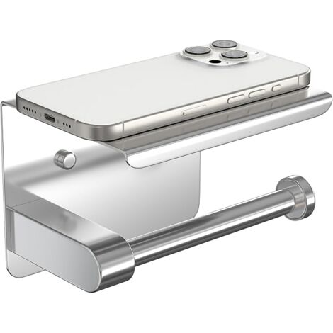 Porte papier toilette, Porte-Papier Toilette perçage Porte-Papier Toilette en Acier Inoxydable 304 avec étagère pour Salle de Bain, Argent 14 x 10 x 9.5 cm Support Papier Toilette Mural