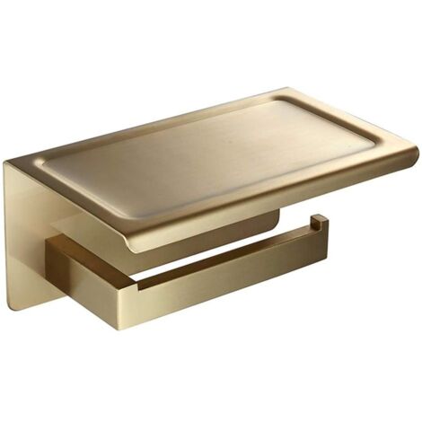 FUIENKO Porte-papier toilette Porte-Rouleau de Papier Hygiénique Mural Finition Dorée Brossée en Acier Inoxydable 180 x 115 x 80 mm