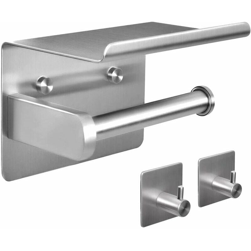 Porte Papier Toilette, Porte Rouleau de Papier Toilette avec Etagère de Téléphone, Acier INOX 304, sans Perçage Support Mural pour Salle de Bain