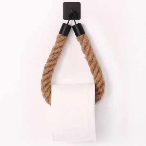 Porte-Papier Toilette, Porte-Serviette en Corde de Chanvre pour Salle de Bain et Cuisine Porte-Papier Salle de Bain Support de Rouleau de Serviette Toilette (Black )