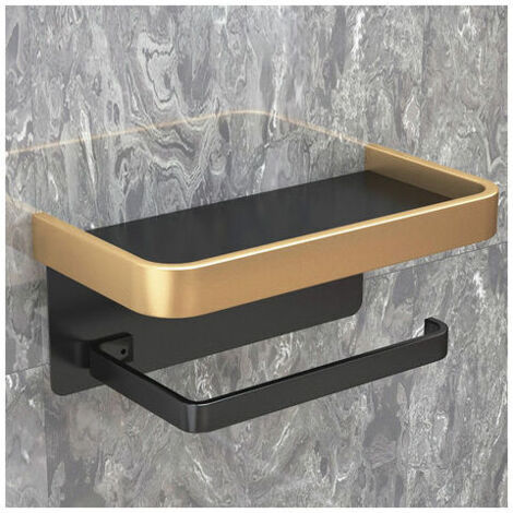 Porte-papier toilette salle de bain sans poinçonnage cintre mural papier toilette rouleau (double couche noir et or)