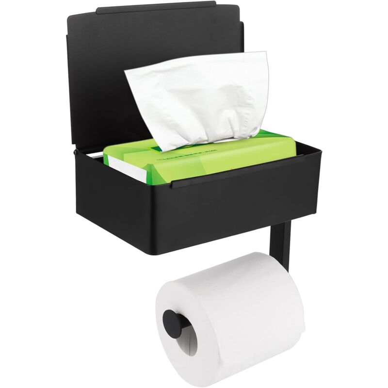 Porte-papier toilette sans perçage - Avec boîte à lingettes humides - Avec étagère - Sans perçage - Pour cuisine et salle de bain